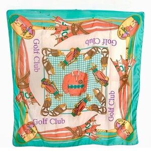 Vintage Pebble Beach Multicolor Golf Club Scarf 1980’s 34”x34”